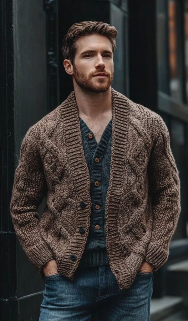 Men Cardigan Brown as a Versatile Colour Choice