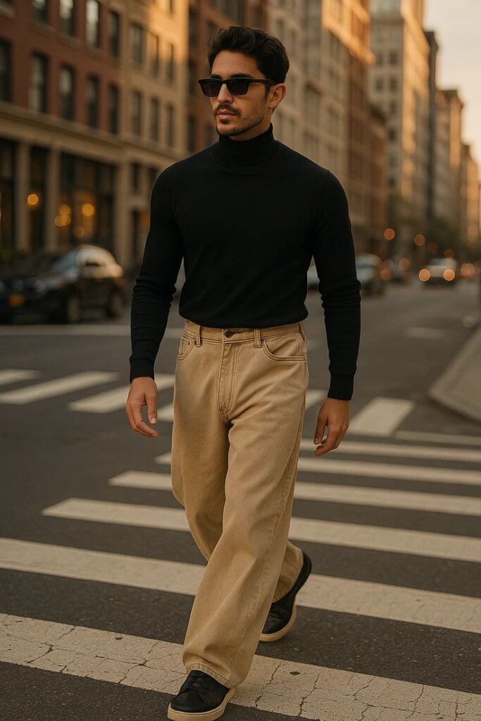 Men Beige Baggy Jeans