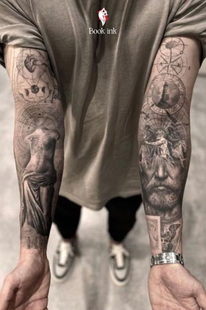 patchwork sleeve tattoo men