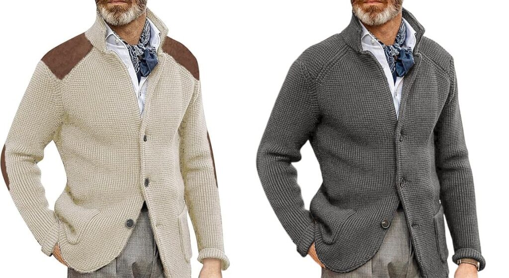 Button front shawl collar sweater for men