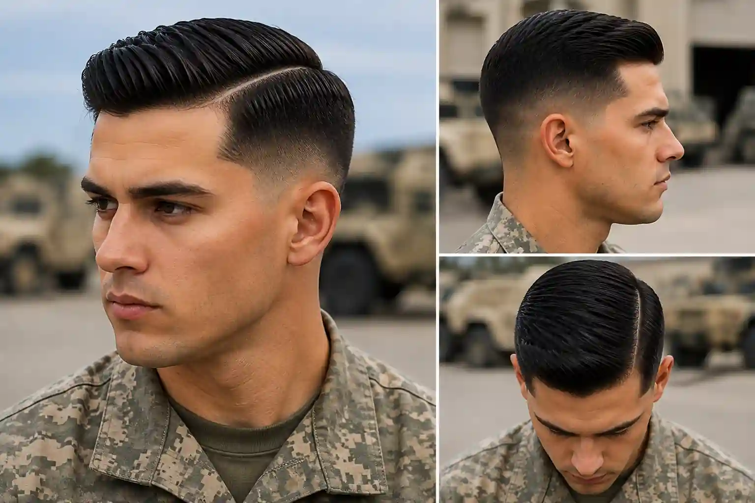 Comb over with low fade military haircut for men Comb over with low fade military haircut for men