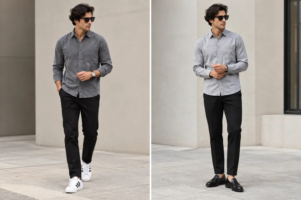 Grey Shirt with Shoes Outfits For Men Grey Shirt with Shoes Outfits For Men