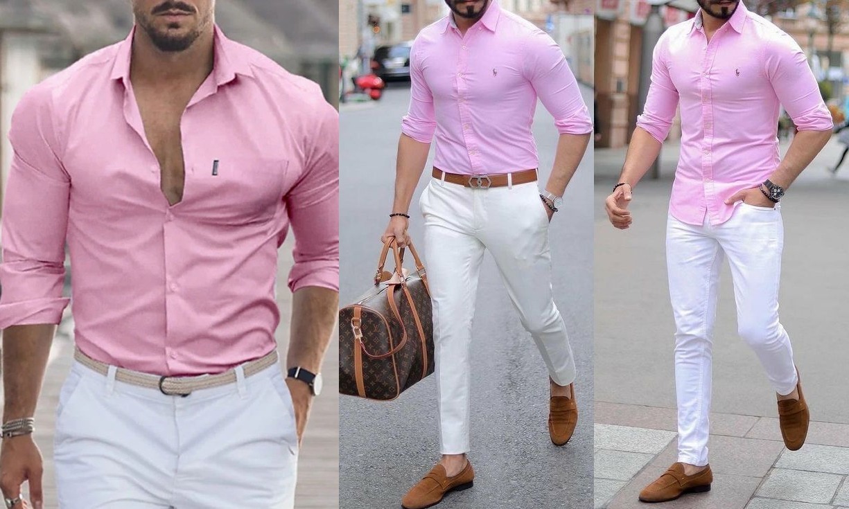 how to pair a men’s pink shirt with pants