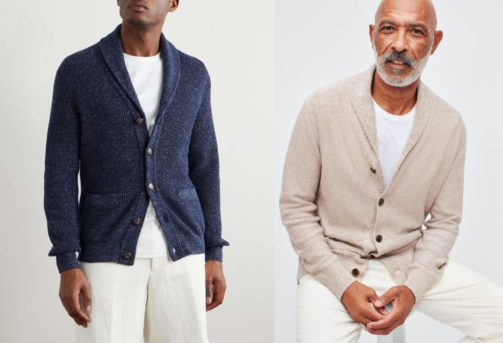 cable knit shawl collar cardigan for men