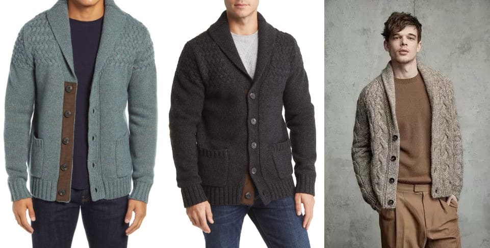 grey shawl collar cardigan men