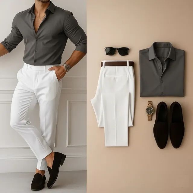 grey shirt white pant formal