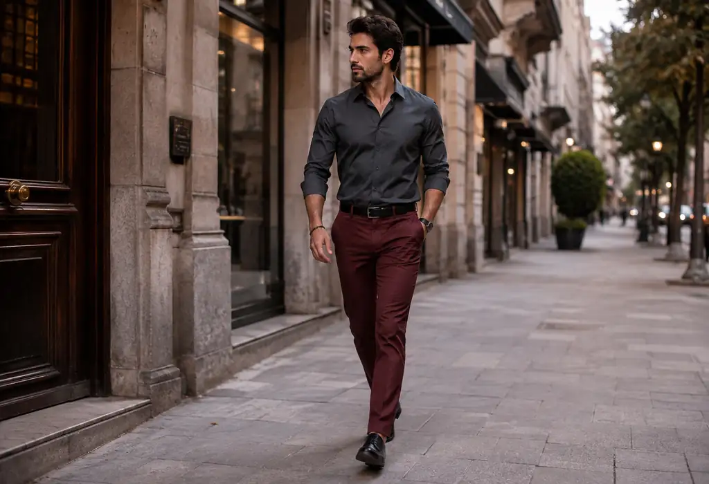 grey shirt with Burgundy Pants men grey shirt with Burgundy Pants men