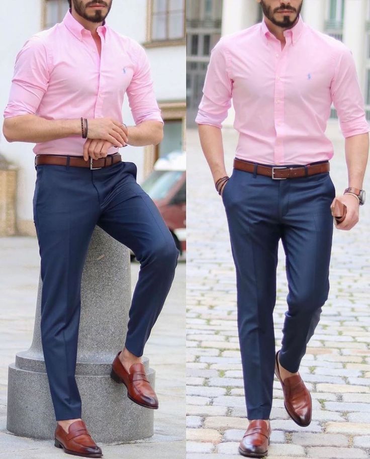 navy blue pants light pink shirt men