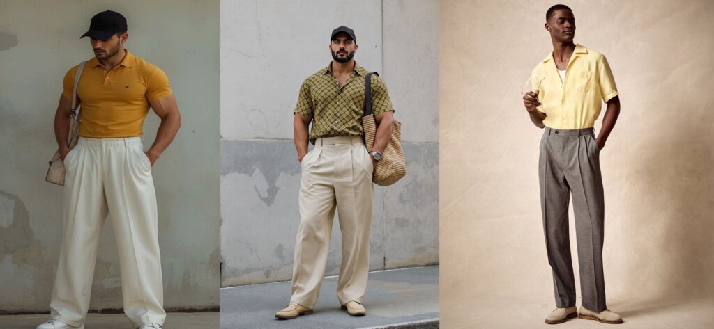 Mens wide leg trousers casual outfit