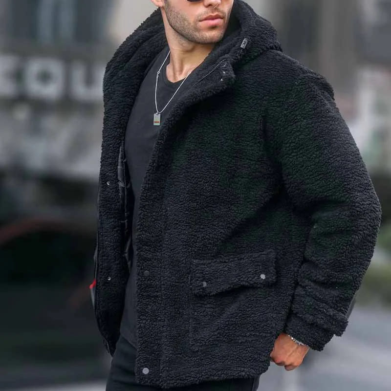 monochrome outfit with fleece jacket men's