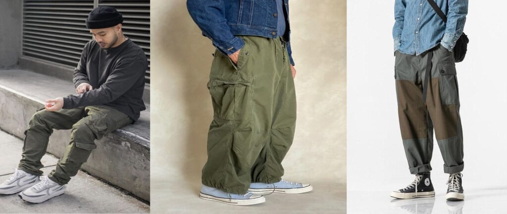 Olive green cargo trousers men casual style