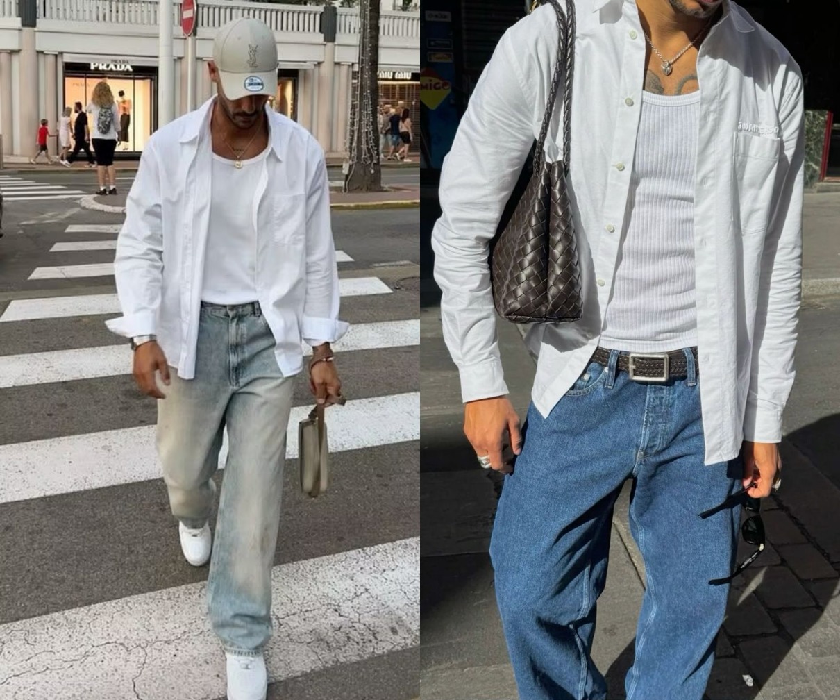 Open White Shirt with t-shirt combination Open White Shirt with t-shirt combination