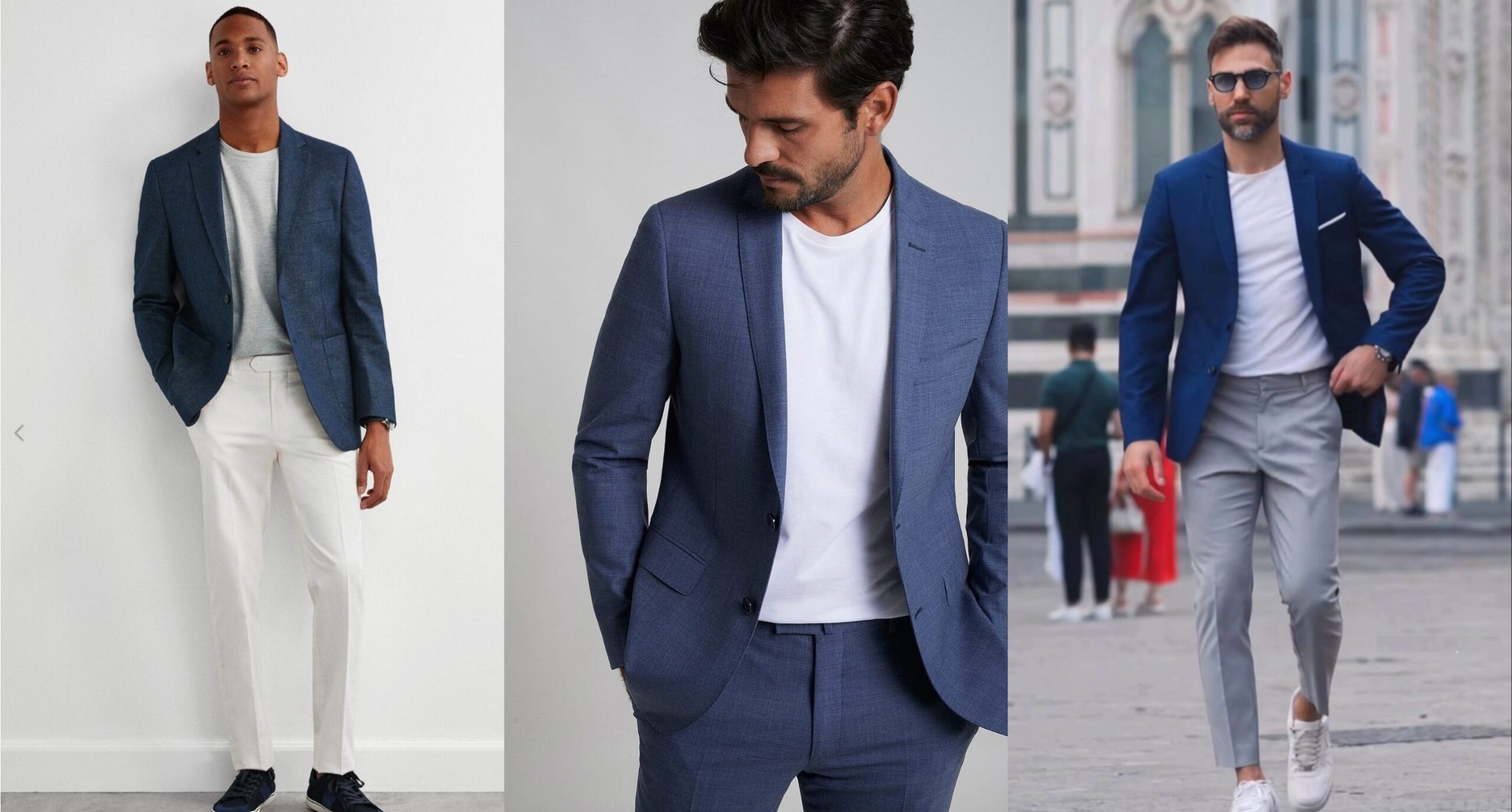 casual blazer outfit with white t shirt and jeans men