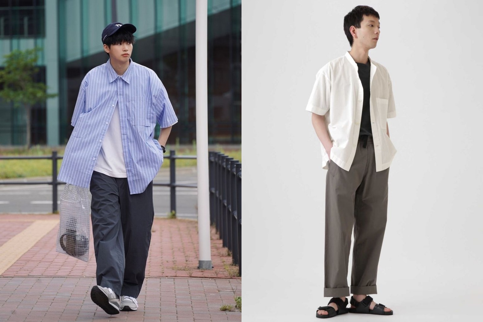 korean casual summer outfit men short sleeve shirt straight trousers