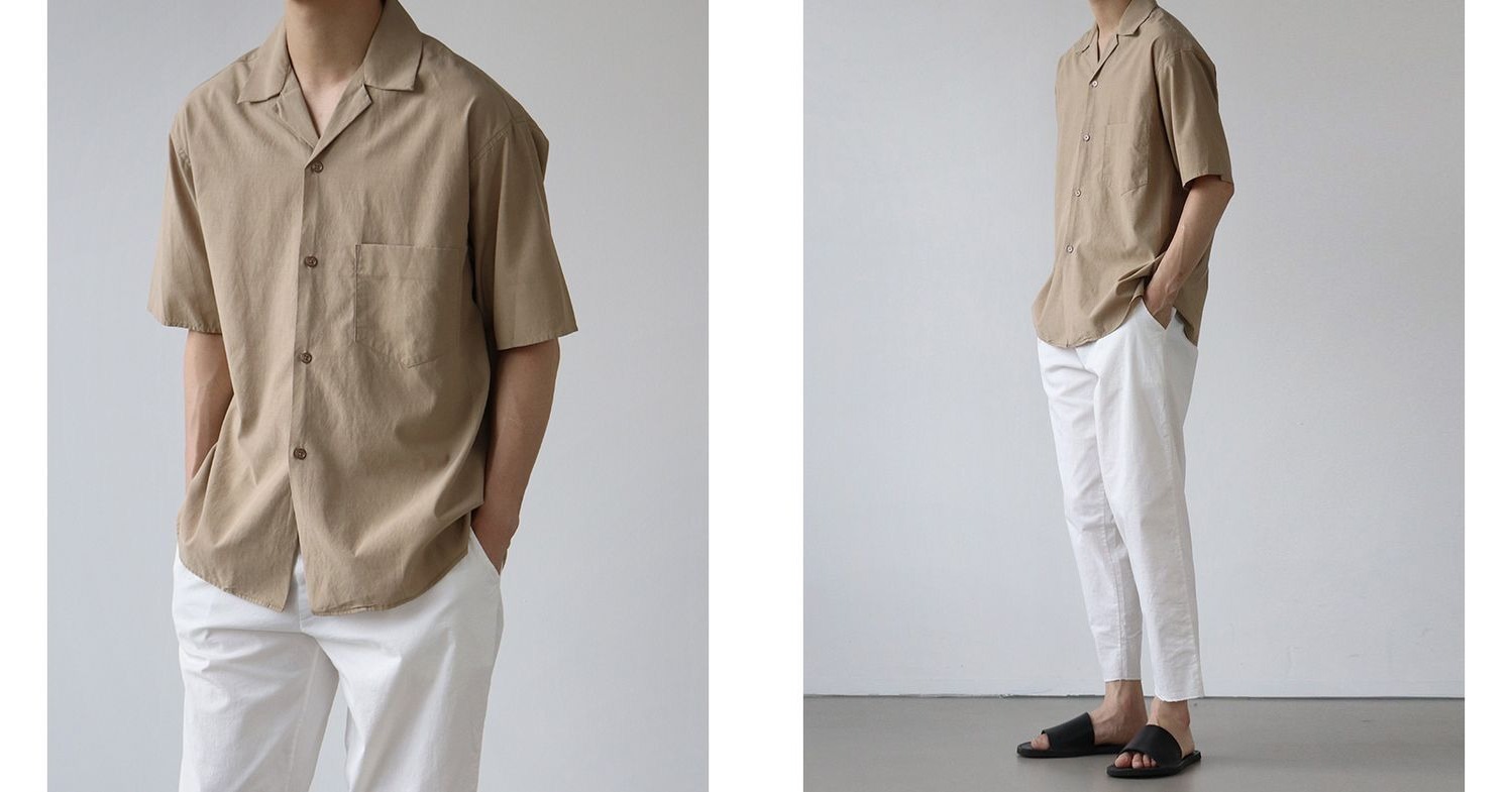 korean linen outfit men summer street fashion linen shirt trousers