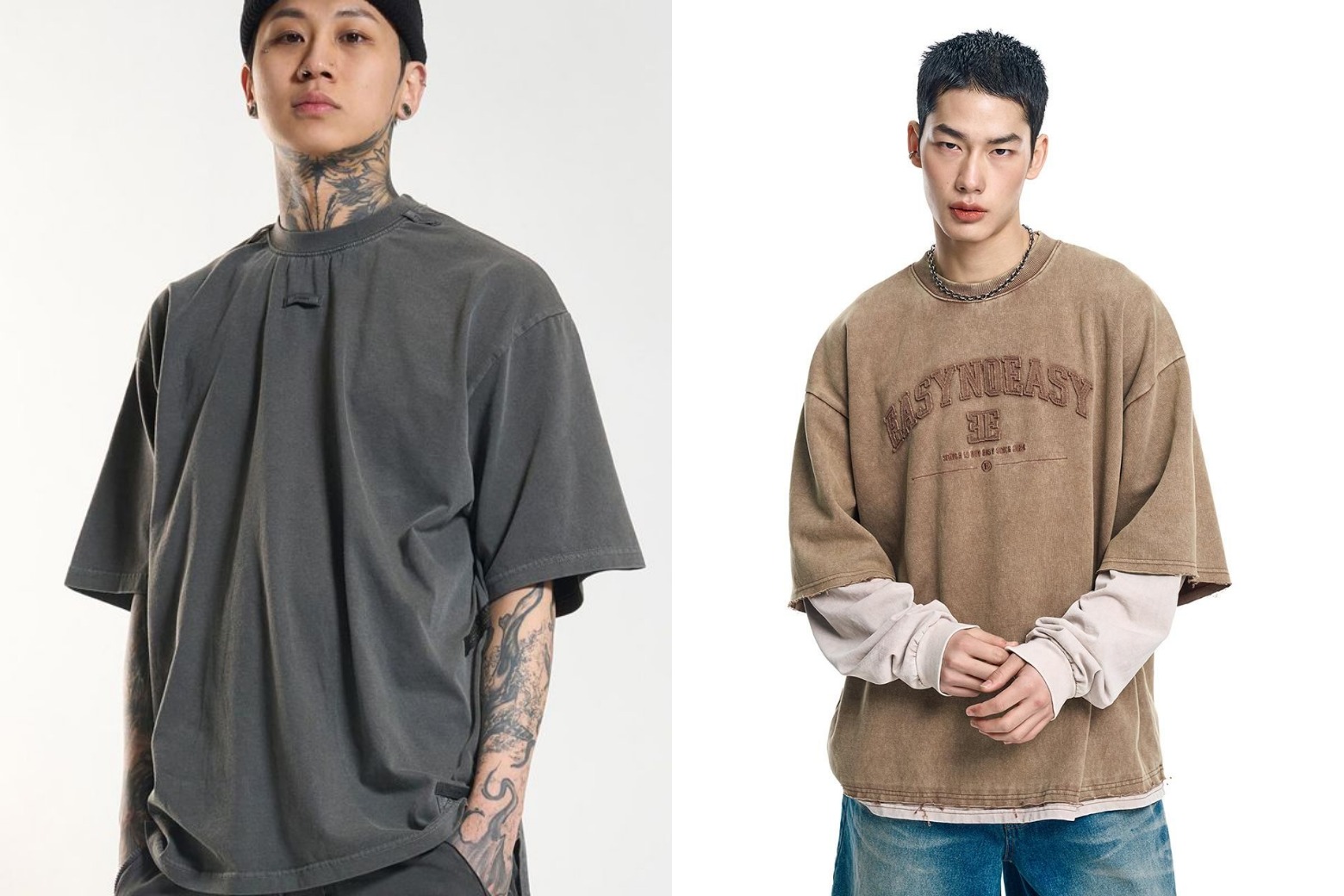 korean streetwear men oversized graphic tee loose jeans outfit