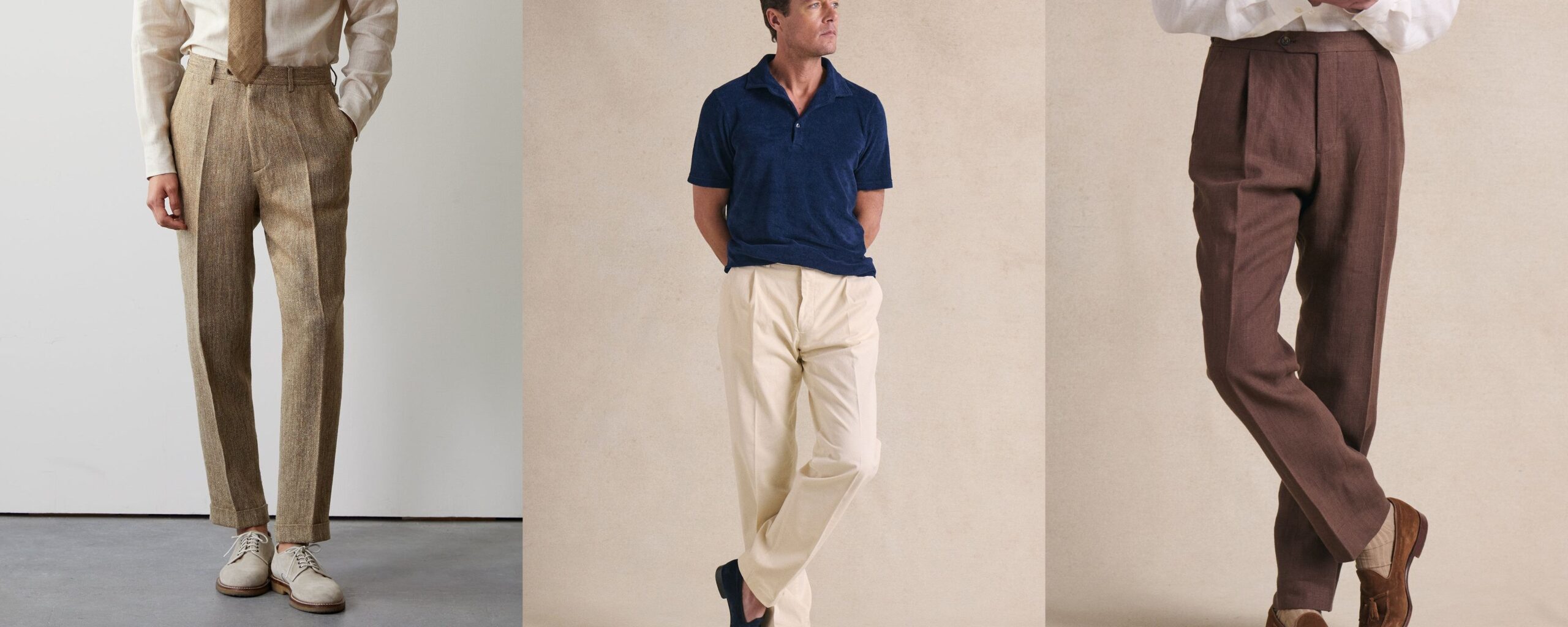 linen trousers with cuffed hem for men
