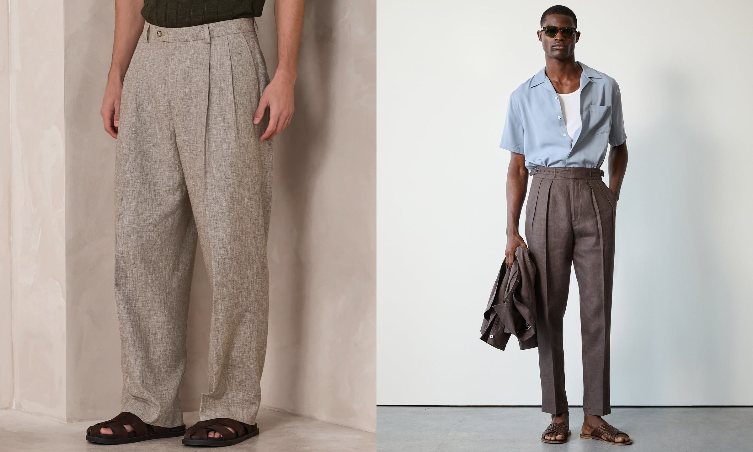 mens pleated front linen dress trousers