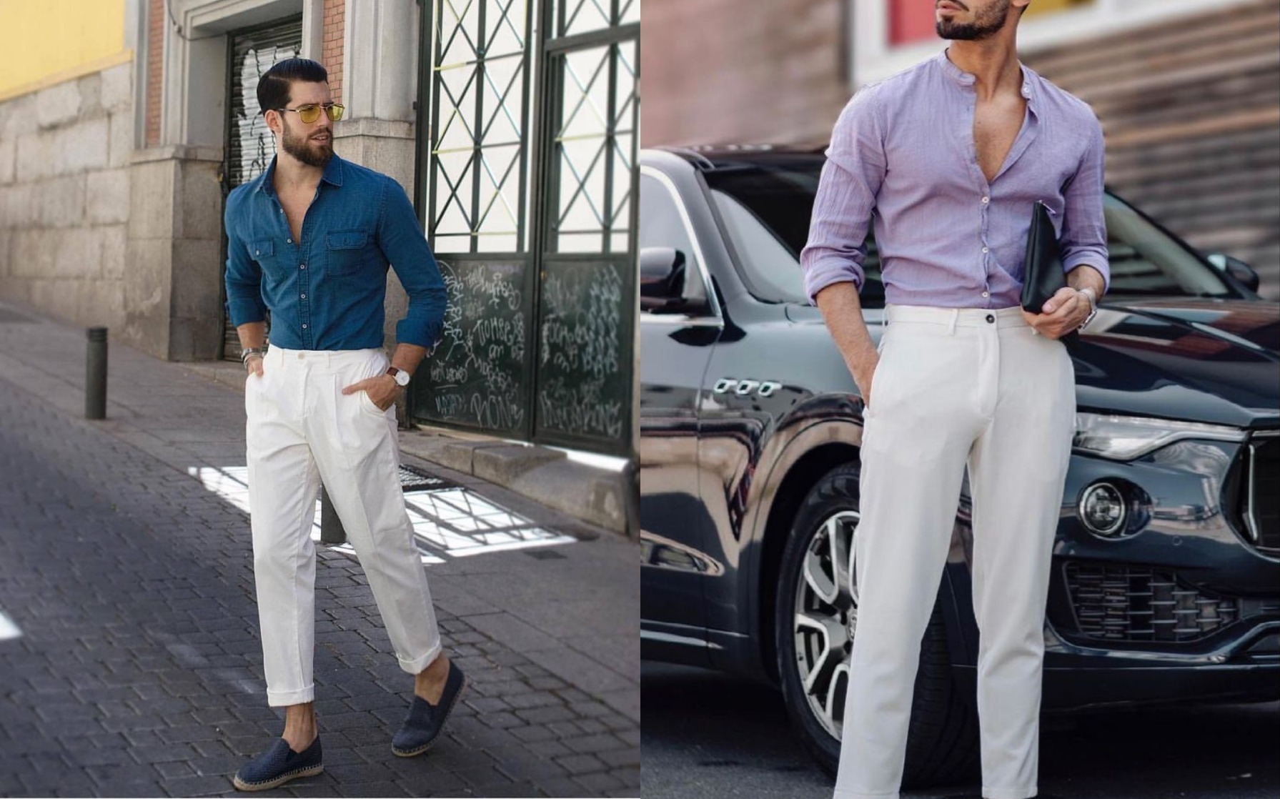smart casual outfit for men with linen shirt and trousers