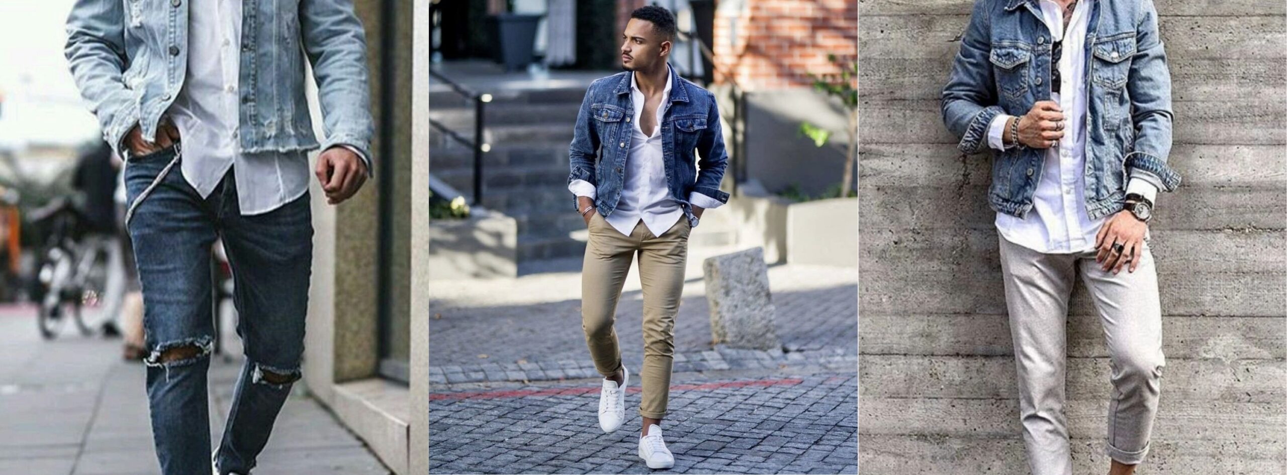 white shirt with denim jacket casual outfit men white shirt with denim jacket casual outfit men