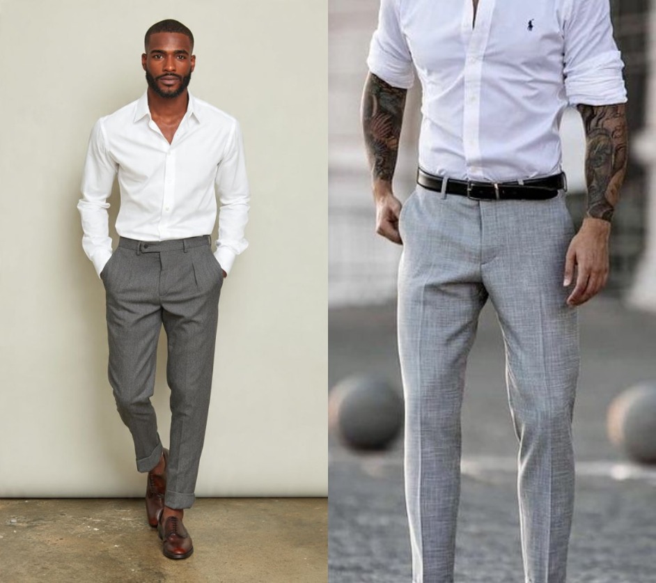white shirt with grey pants men white shirt with grey pants men