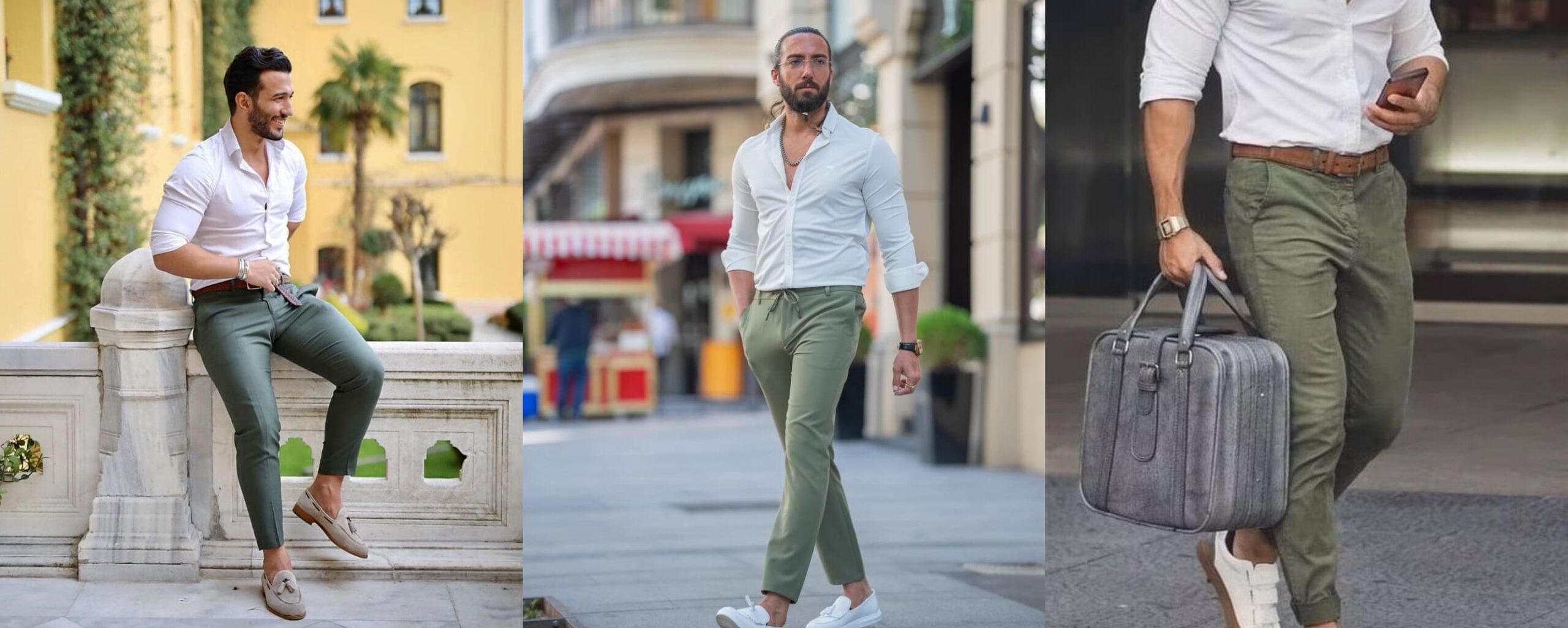white shirt with olive pants men casual look white shirt with olive pants men casual look