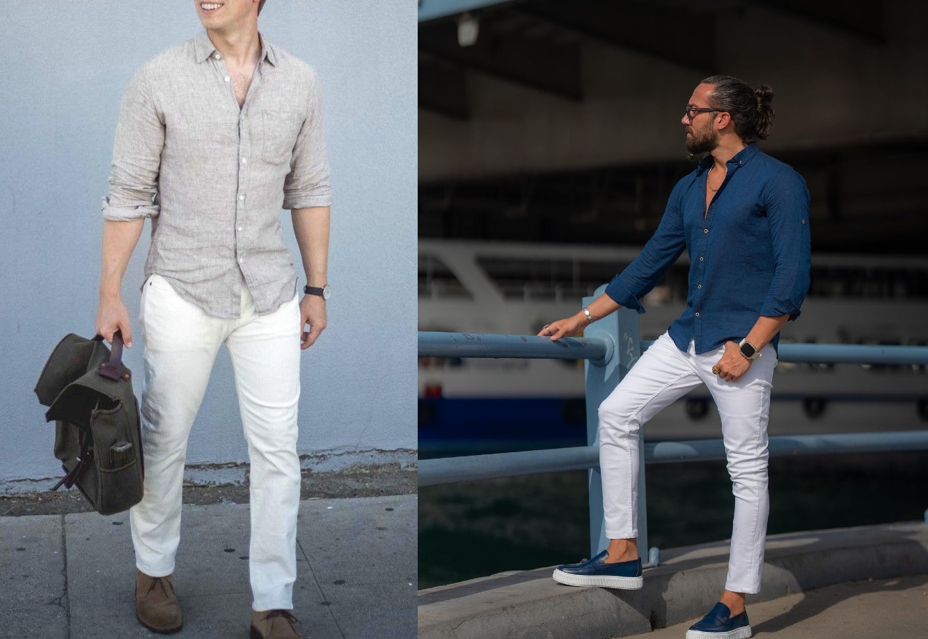 white tapered jeans combination
