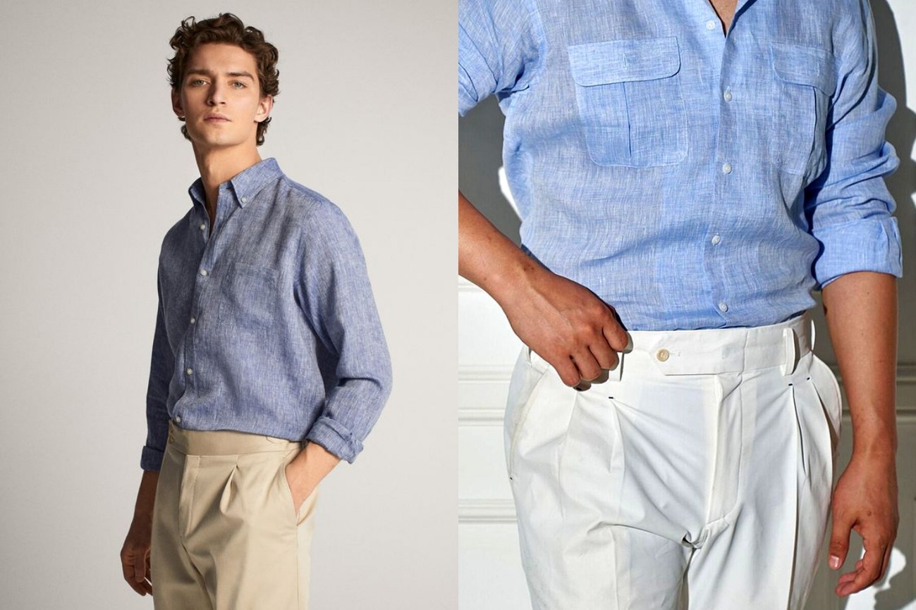 workwear style linen trousers for men