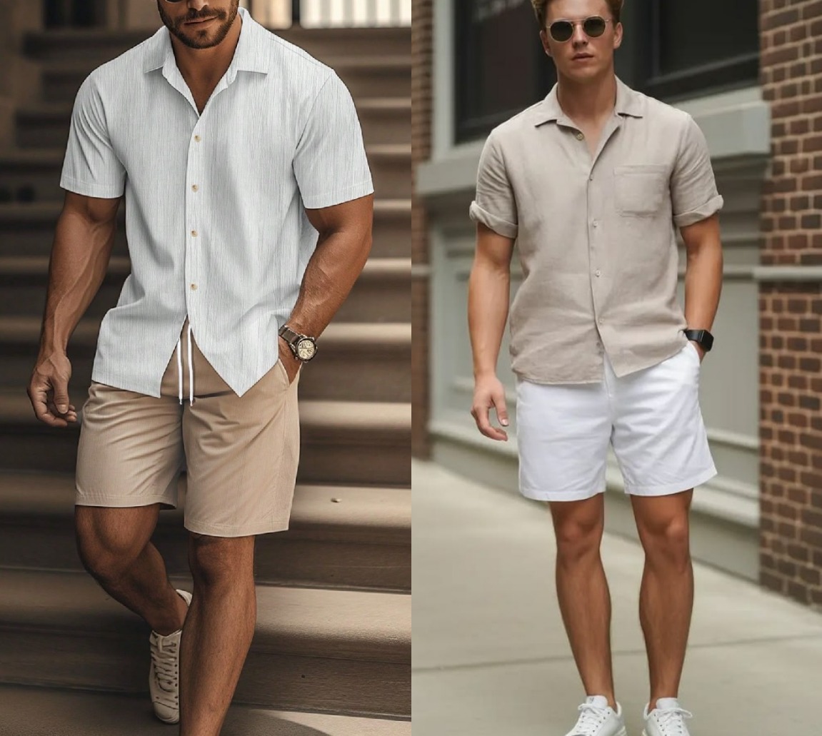 Cuban Collar Shirt with Khaki Shorts