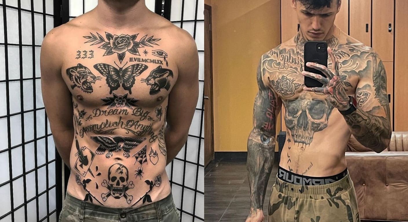 Skull with Smoke Stomach Tattoo