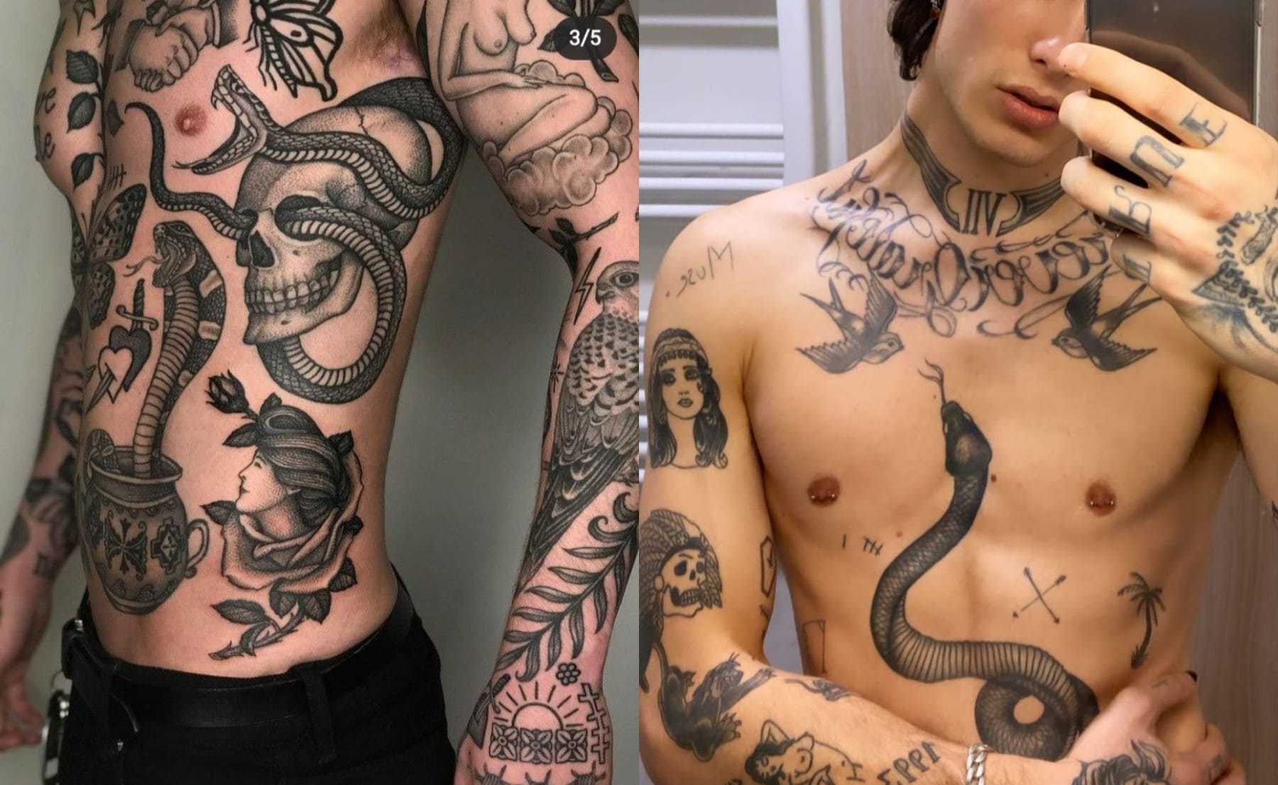american traditional snake stomach tattoo