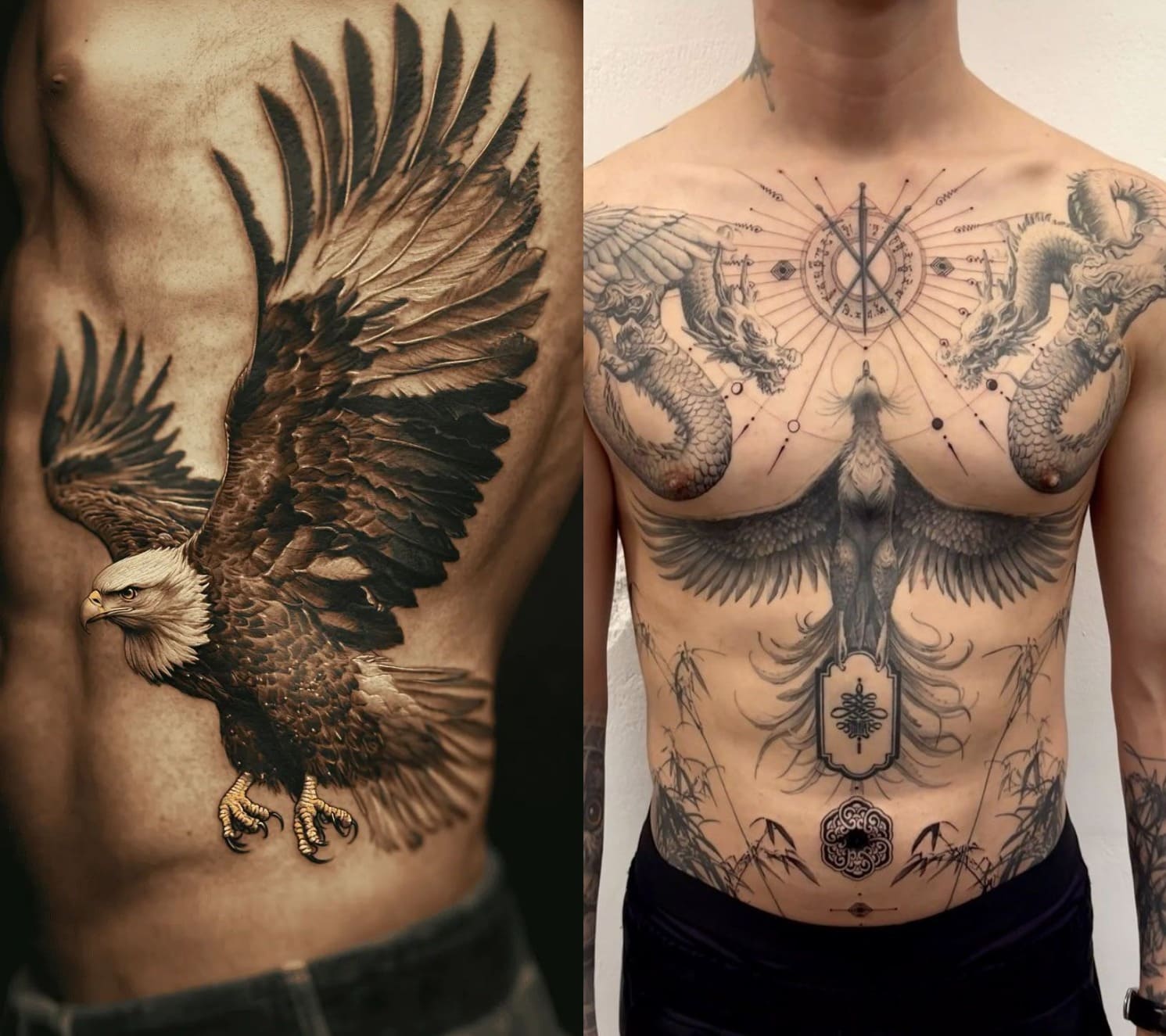 angel wings tattoo lower stomach men