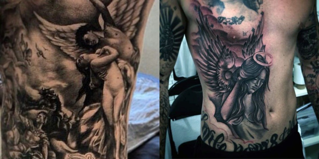 guardian wings stomach tattoo male