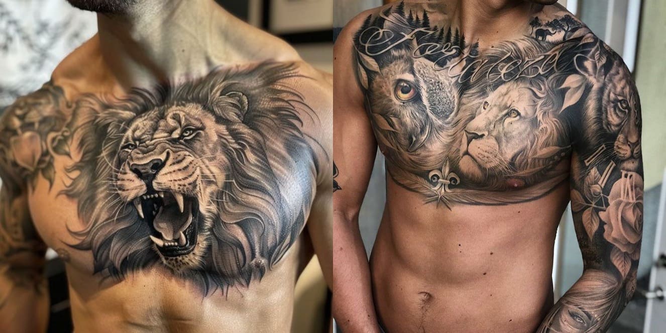 lion chest tattoo men meaning