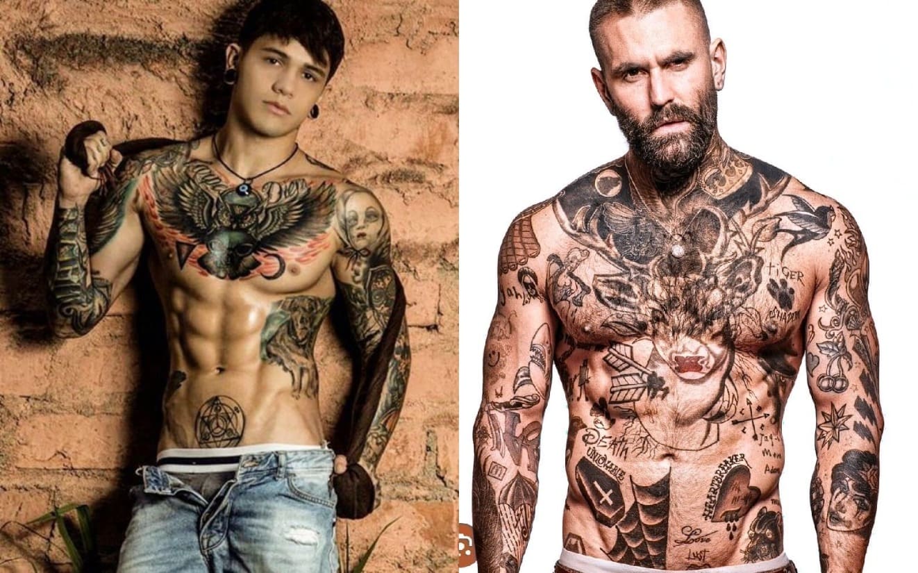 mens geometric stomach tattoo
