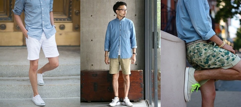 Best Mens Chambray Shirt With Shorts Looks for Summer - Deepufashion