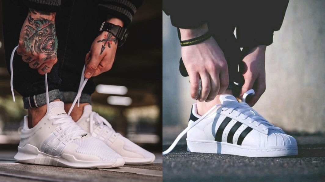 white knit sneakers with smart casual outfit