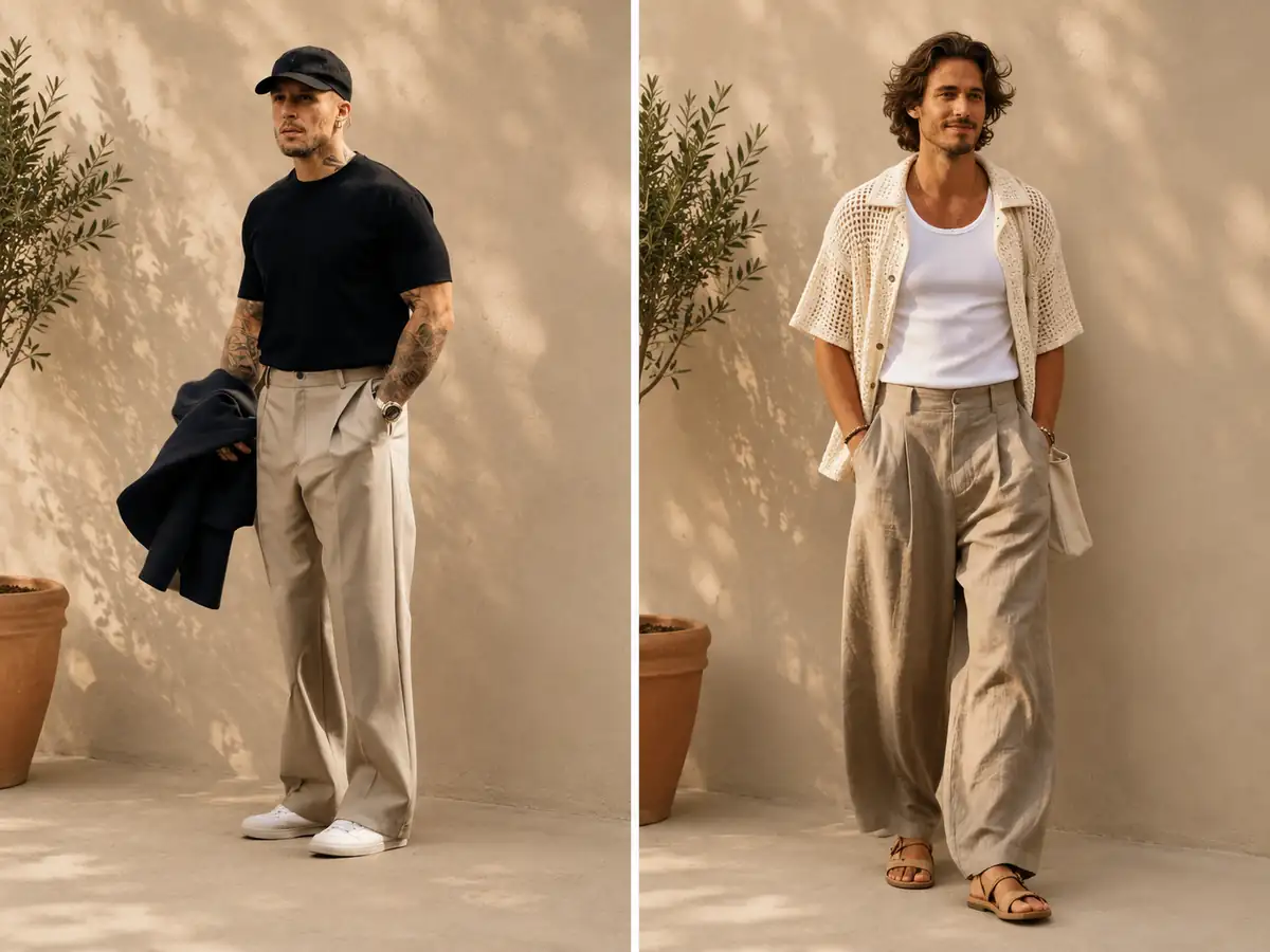 linen trousers white wide leg pants men
