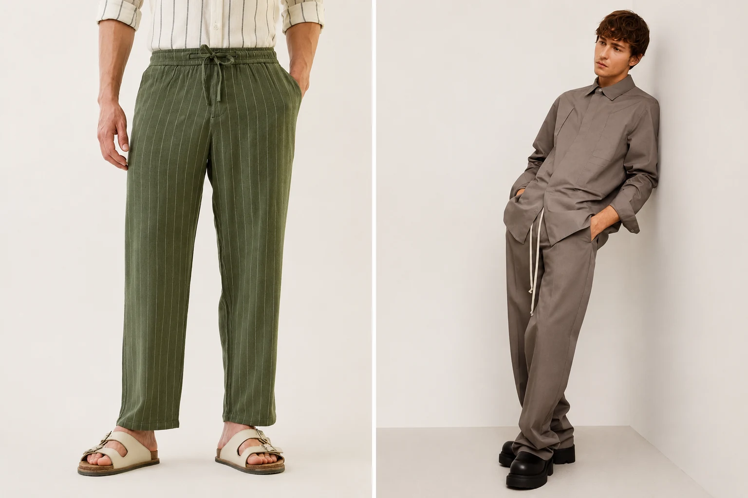 Green drawstring dress trousers men Green drawstring dress trousers men