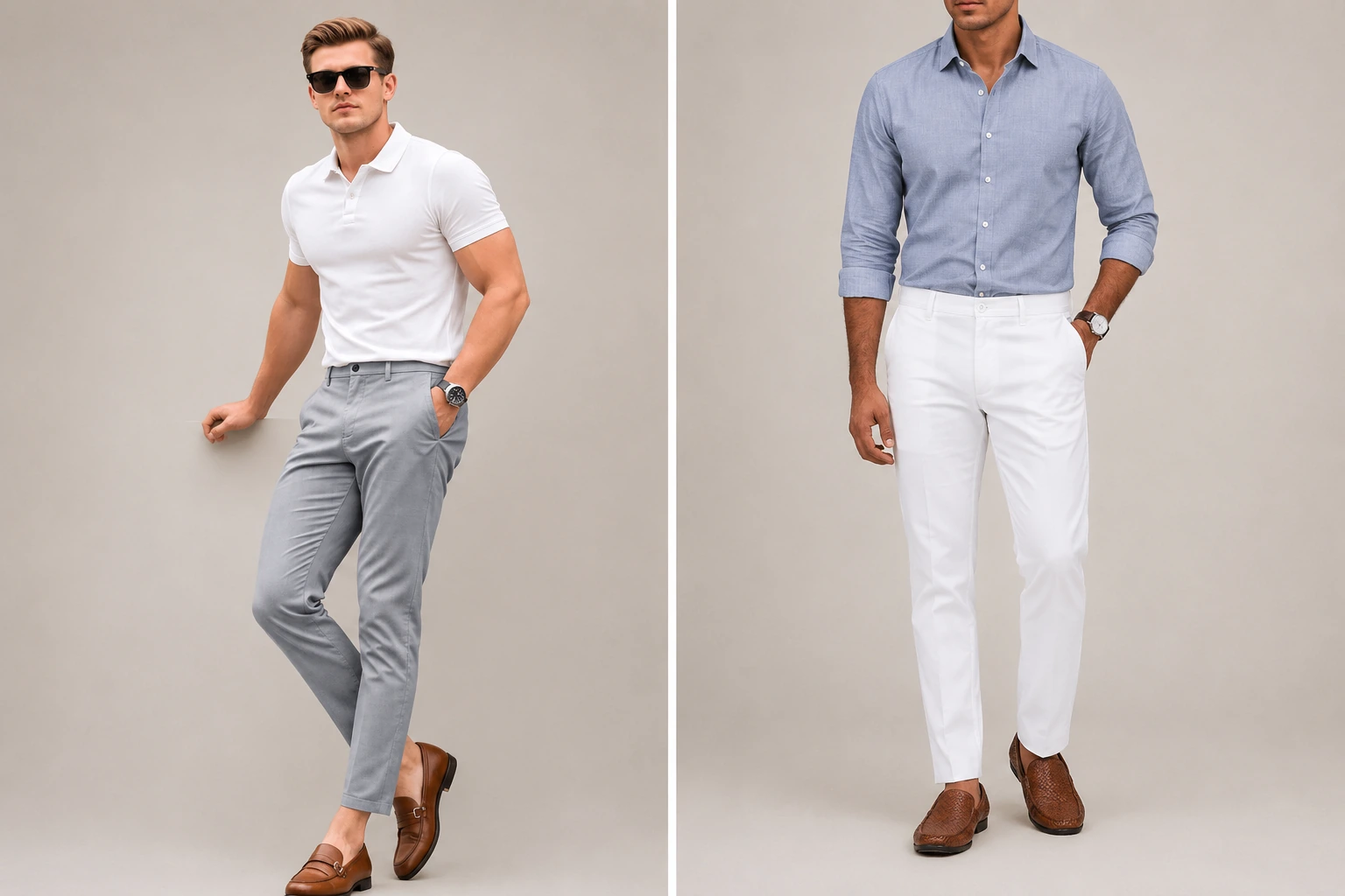 Men's chino pants outfit for office and weekend