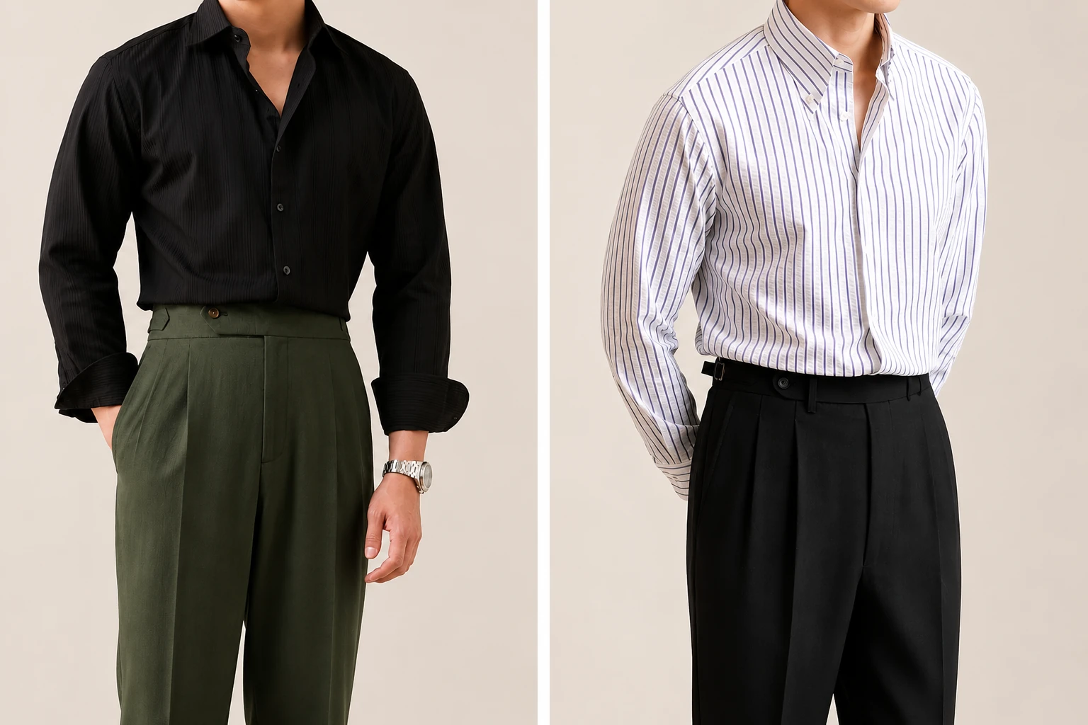 Pleated vs flat front formal trousers Pleated vs flat front formal trousers