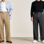 Wide leg trousers for men styled with fitted white shirt and loafers