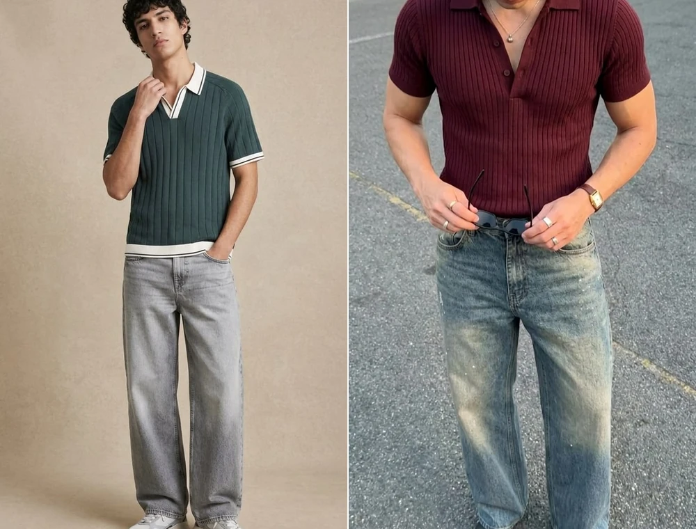Knit polo shirt with jeans outfit for men summer Knit polo shirt with jeans outfit for men summer