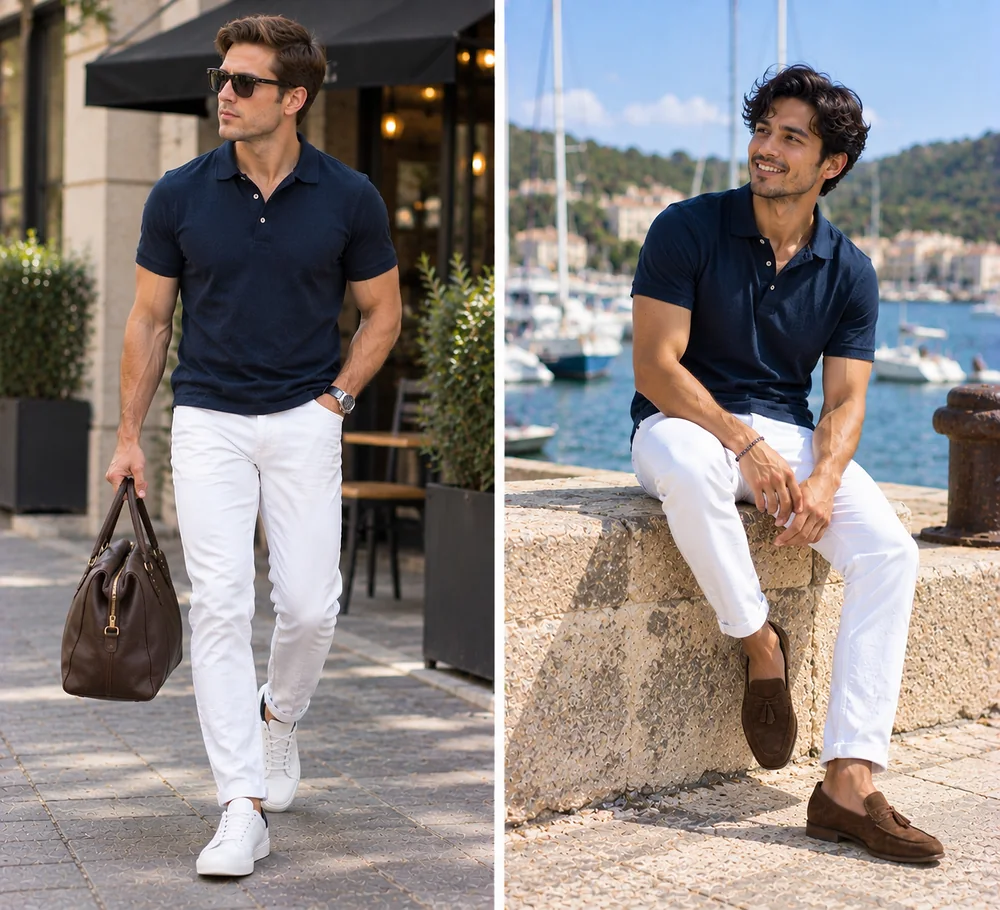 White Jeans with Navy Polo Outfits For Men White Jeans with Navy Polo Outfits For Men