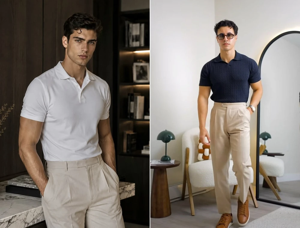 knitted polo shirt with chinos outfit for mens knitted polo shirt with chinos outfit for mens