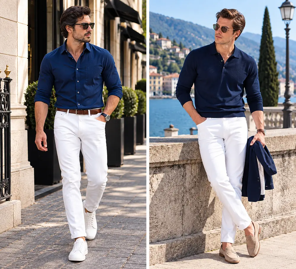 white jeans with navy blue shirt white jeans with navy blue shirt